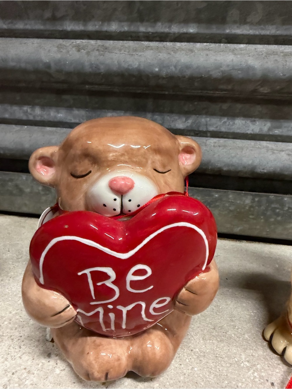 Blue Sky Brown Bear Figurine Holding Red "Be Mine" Heart